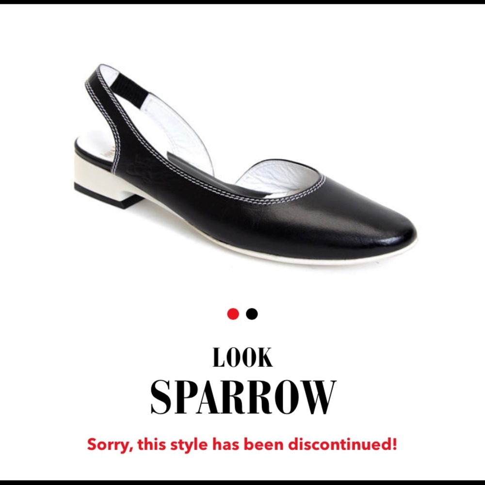 John Fluevog Look Sparrow Black and White Slingbacks Size 8